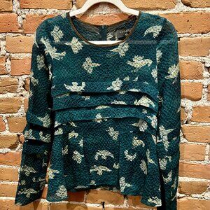 Cotélac Textured Pleated Blouse (Color: Green, Size: 0)